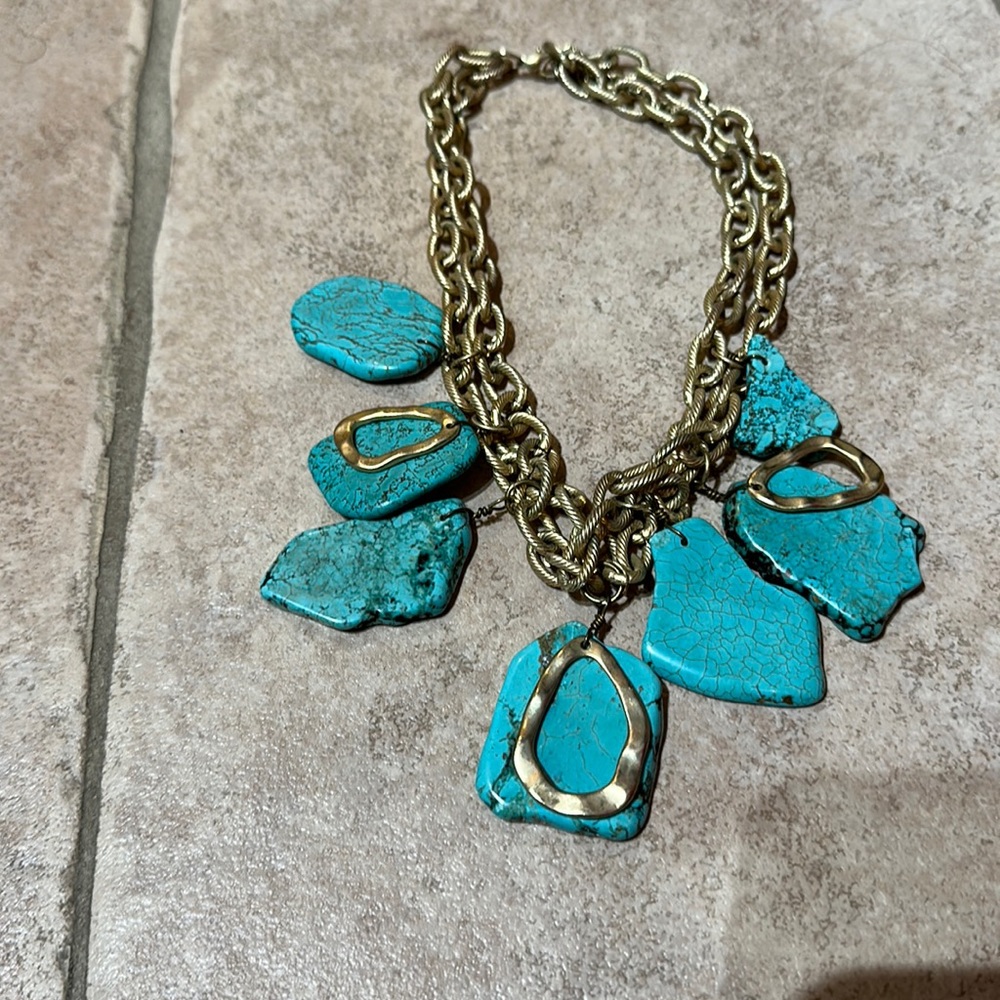 Chunky gold and teal necklace